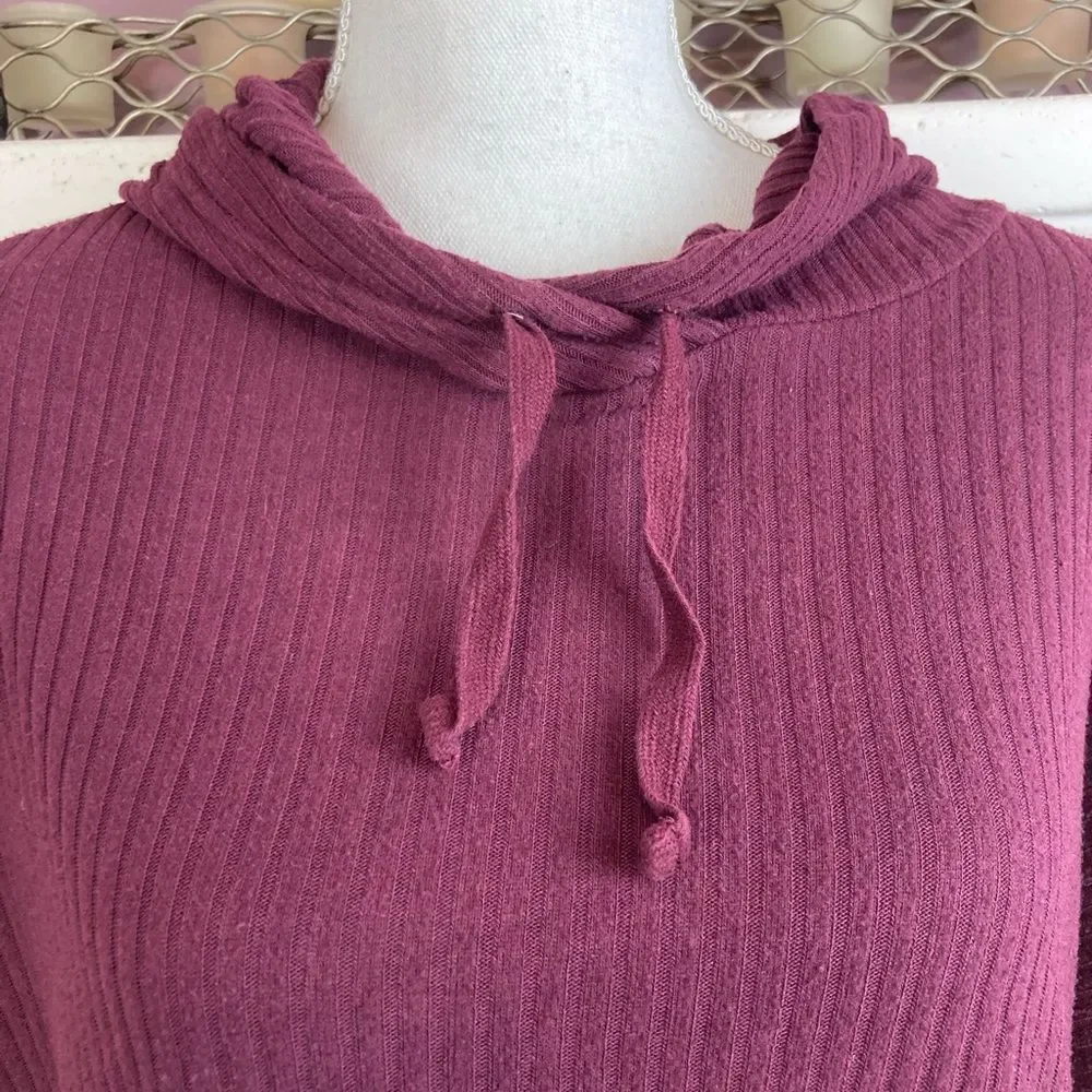 Roxy Snuggly Burgundy Ribbed Hoodie Top
